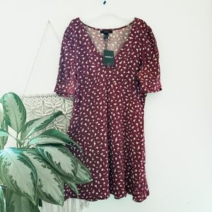 Forever 21 mini ruched red puff sleeve dress sz l